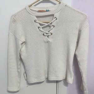 Vintage Havana’s White Cross Neck Sweater - Kids Size 8-10